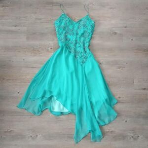 Vintage 90s Silk Floral Beaded Mermaid Dress